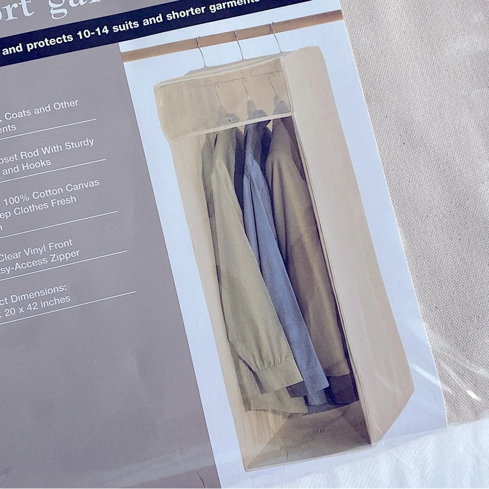WHOLE HOME COTTON CANVAS HANGING SHORT GARMENT BAG CLOSET ORGANIZATION Beige